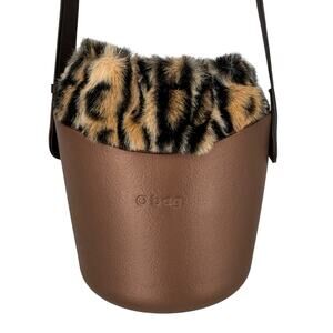 O Bag Italy Eva Compound Basket Tote Crossbody Bronze Faux Leopard Drawstring